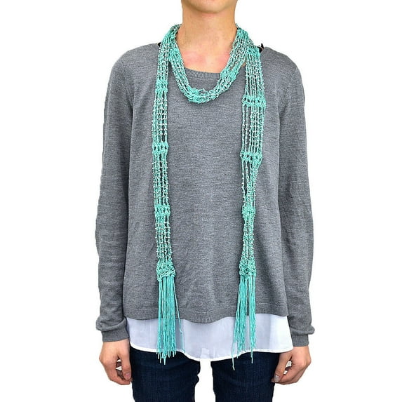 Crocheted Beads Bling Scarf with Fringe (Mint)