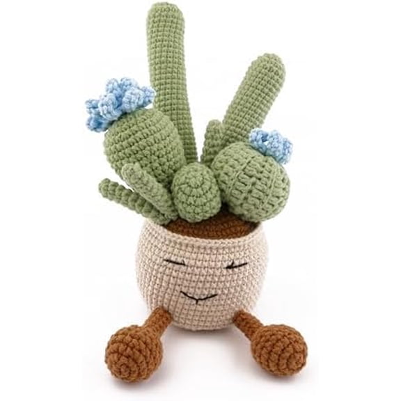 Crocheted Cactus Plants by Hand, Simulated Succulent Plants Potted with Wool Woven Flower for Father's Day, Mother's Day, Thanksgiving Day, Christmas Day and Wedding Decoration (Blue)