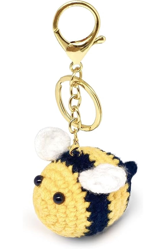 Crocheted Keychain, Bees Keychain 3D Bumblebees Pendant Handmade Crochet Cute Bag Charm Key Chain Car Keyring , (1pc-Yellow)