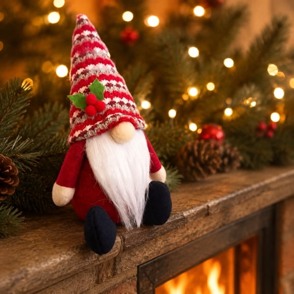 Crocheted Rudolph Gnome Figurine Red Green Faceless Christmas Tabletop Decor,Red