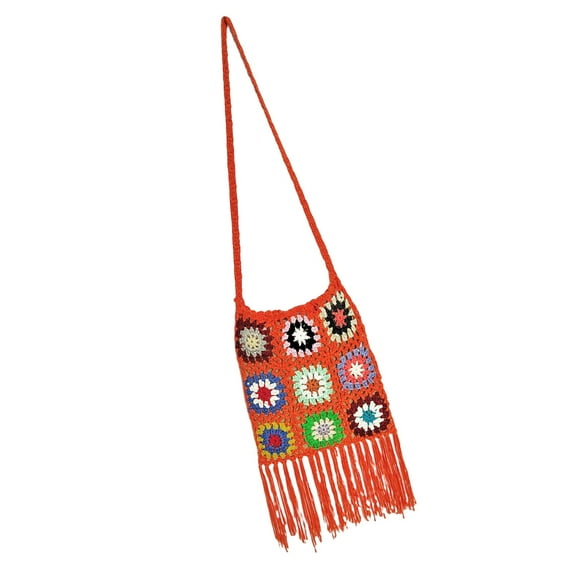 Crocheted Shoulder Bag Handmade Ethnic Style Boho for Shopping Summer Travel Orange