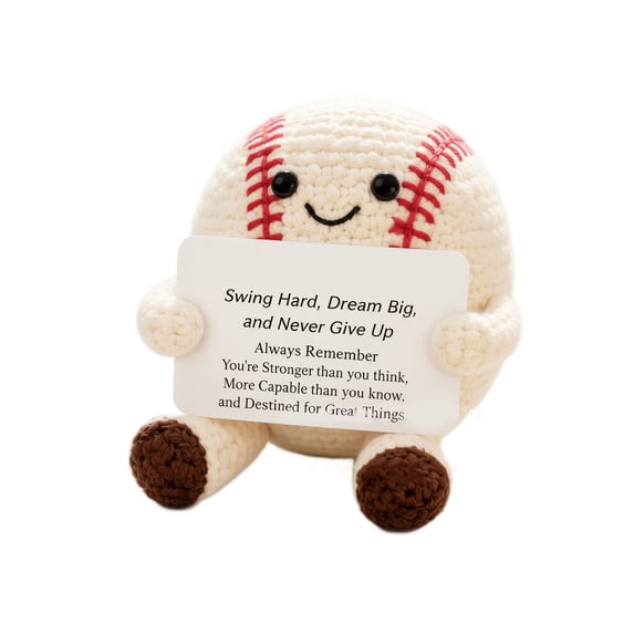 Crocheted Sports Ball 2.75 Inch Shelf Sitter Plush Positive Affirmation Card Handmade Sports Decor Cute Office Decor Desk Decor for Athletes for Home and Work Display, 1 Pack