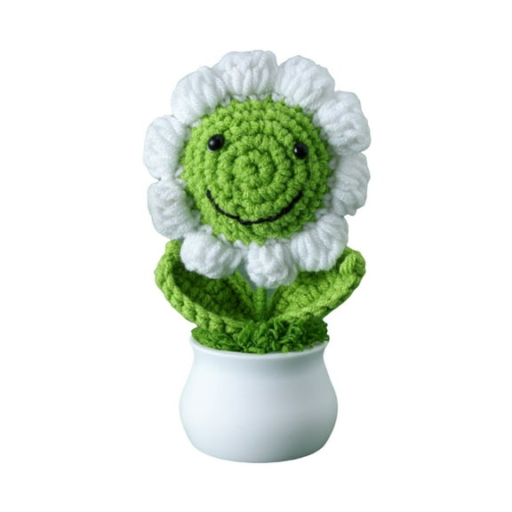 Crocheted Sunflower Potted Decor With Smiling Face - 5-Strand Yarn Knit, Colorful Design For Outdoor Camping, Home Shelf, Office Desk, Party Table, Bedroom Decor