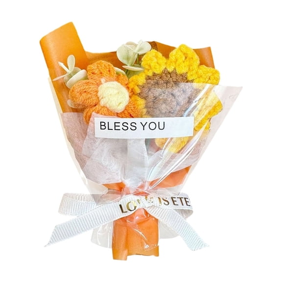 Crocheted Yellow Mini Bouquet, 5 In, Crochet Yarn Blooms, Silk Gift Ribbon, BouquetofFlowers, Teacher Appreciation, Thank You Gift, Handmade Decorative Accents, 1 Pc
