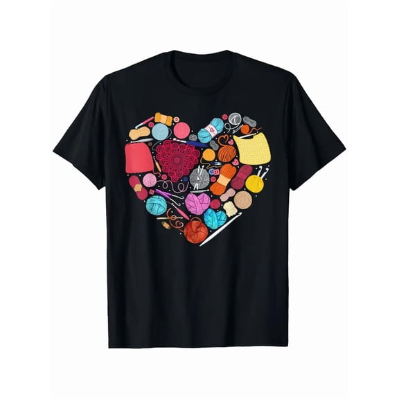 Crocheting Knitting Yarn Heart Graphic for Unisex Hobby Short Sleeve T-Shirt