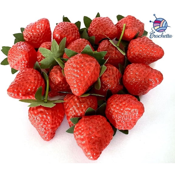 Crochetta 10PCS Plastic Artificial Red Strawberries Fake Lifelike Simulation Realistic Strawberry Artificial Fruits