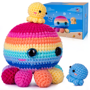 Crochetta Crochet Kit for Beginners, Crochet Kit Step-by-Step Video Tutorials, Crochet Starter Kit Learn to Crochet Kits for Adults Kids Beginners, Jumbo 3 Colorful Octopus Familly 40%+ Yarn Content