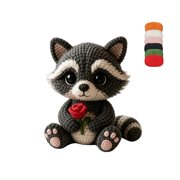 Crochetta Crochet Kit for Beginners - Crochet Starter Kit, Crochet Raccoon Doll DIY Kit, Learn to Crochet Kits for Adults, DIY Knitting Supplies, Rose Holding RaccoonBlack