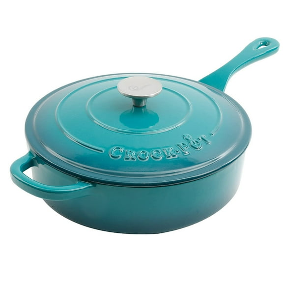 Crock Pot 112013.02 Artisan 3.5 Quart Enameled Cast Iron Pan and Lid, Teal Ombre