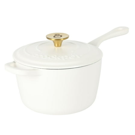 Crock-Pot 3 Qt Enamel Cast Iron Sauce Pan W/Lid - Matte Linen White