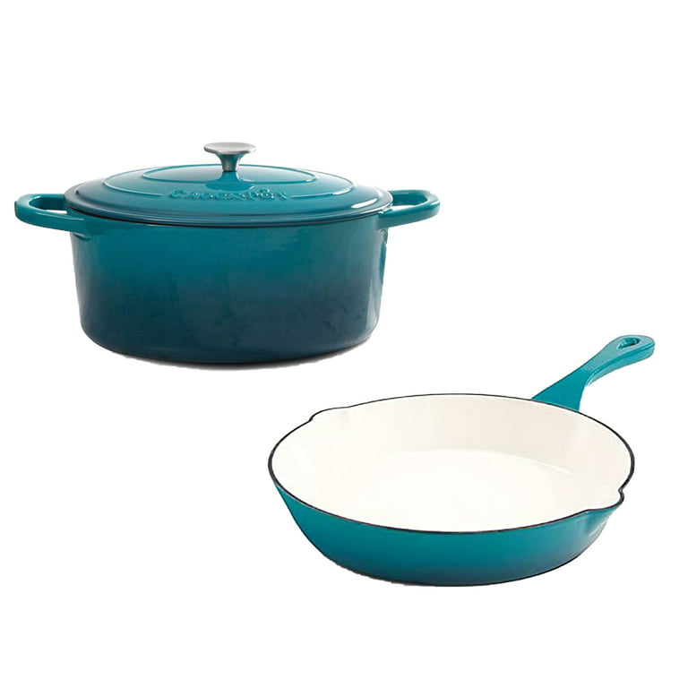 Crock Pot Artisan 10 Inch Enameled Cast Iron Round Skillet, Teal Ombre