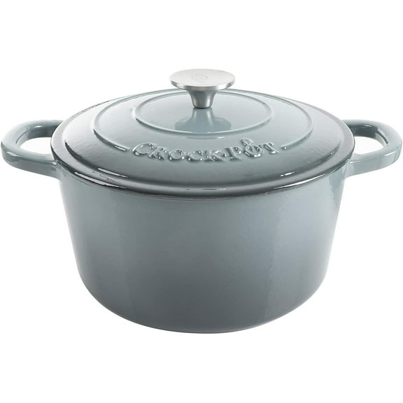 Crock-Pot 5 Quart Round Enamel Cast Iron Covered Dutch Oven Cooker, Slate Gray