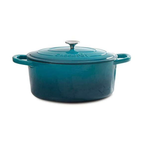 Crock-Pot 5 Quart Round Enamel Cast Iron Covered Dutch Oven Slow Cooker, Teal