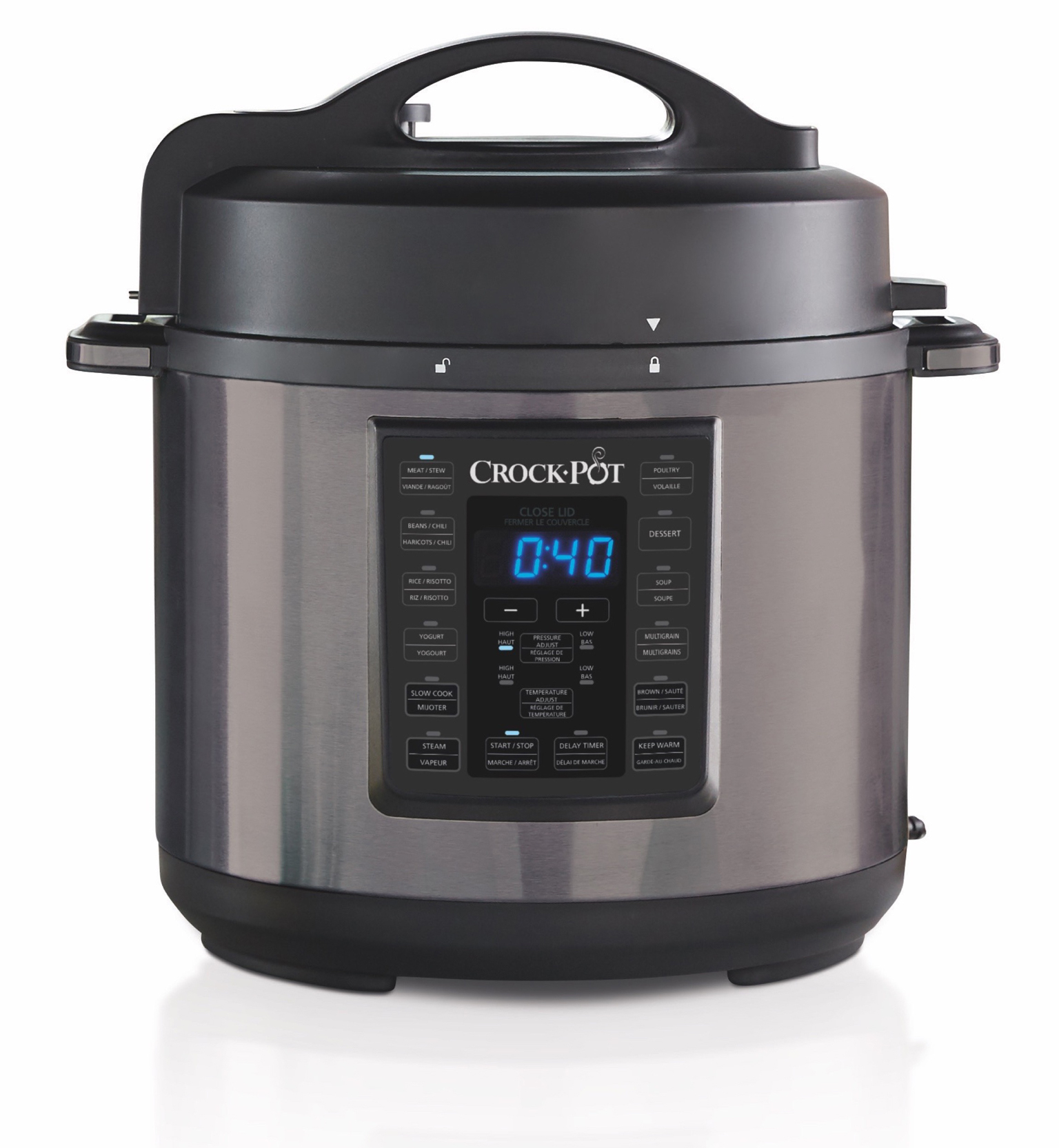 Crock-Pot 6 Qt 8-in-1 Multi-Use Express Crock Programmable Pressure Cooker, Slow Cooker, Sauté, and Steamer, Black Stainless Steel - image 1 of 10