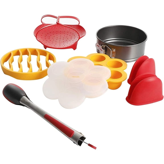 Crock-Pot 7-Piece Pressure Cooker Accessories Starter Kit – Steamer Basket, Egg Rack, Springform Pan, Egg Bites Mold, Mini Mitts, Tongs & Steamer Rack
