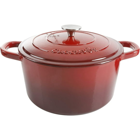 Crock-Pot 7 Quart Round Enamel Cast Iron Covered Dutch Oven Cooker, Scarlet Red