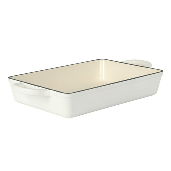 Crock-Pot Artisan 13" Enameled Cast Iron Lasagna Pan, Matte Linen White