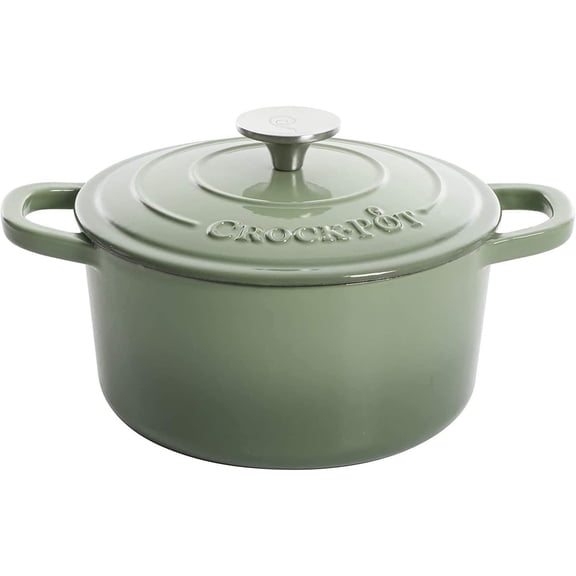 Crock-Pot Artisan 2-Piece 3 Quart Enameled Cast Iron Dutch Oven in Pistachio Green – Durable, Versatile, and Stylish Cookware