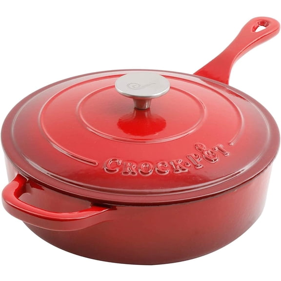 Crock Pot Artisan 3.5 Quart Enameled Cast Iron Deep Sauté Pan with Self-Basting Lid in Scarlet Red
