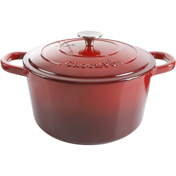 Crock-Pot Artisan 3-Quart Round Enameled Cast Iron Dutch Oven - Gradient Red, Durable Heavy-Duty Cookware for Slow Cooking, Roasting, Baking with Lid Y101