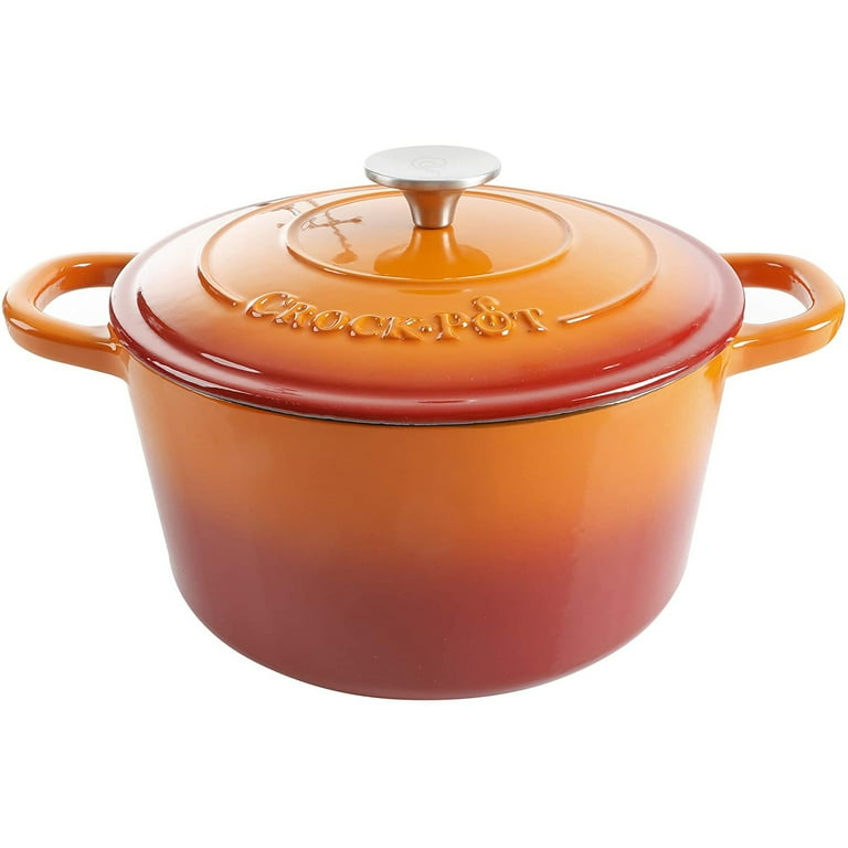 https://i5.walmartimages.com/seo/Crock-Pot-Artisan-5-Qt-Round-Cast-iron-Dutch-Oven-in-SunSet-Orange_673156fa-396b-4271-ae6c-e0c28521f974.9236555f61e37eb8fb43ef3dd9288d0b.jpeg?odnHeight=768&odnWidth=768&odnBg=FFFFFF