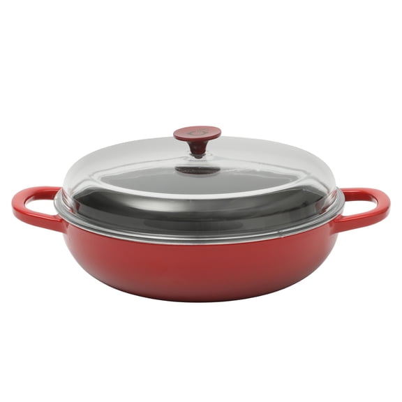 Crock Pot Artisan 5 Quart Cast Iron Braiser Everyday Pan With Borasilicate Lid - Red