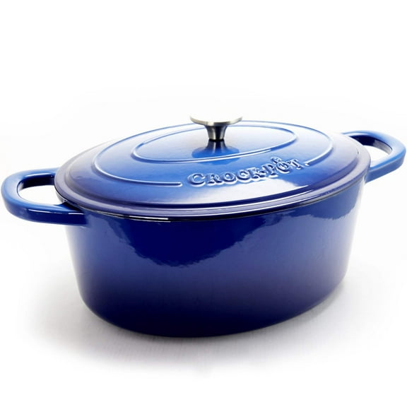 Crock-Pot Artisan 7 Qt Enameled Cast Iron Oval Dutch Oven in Sapphire Blue