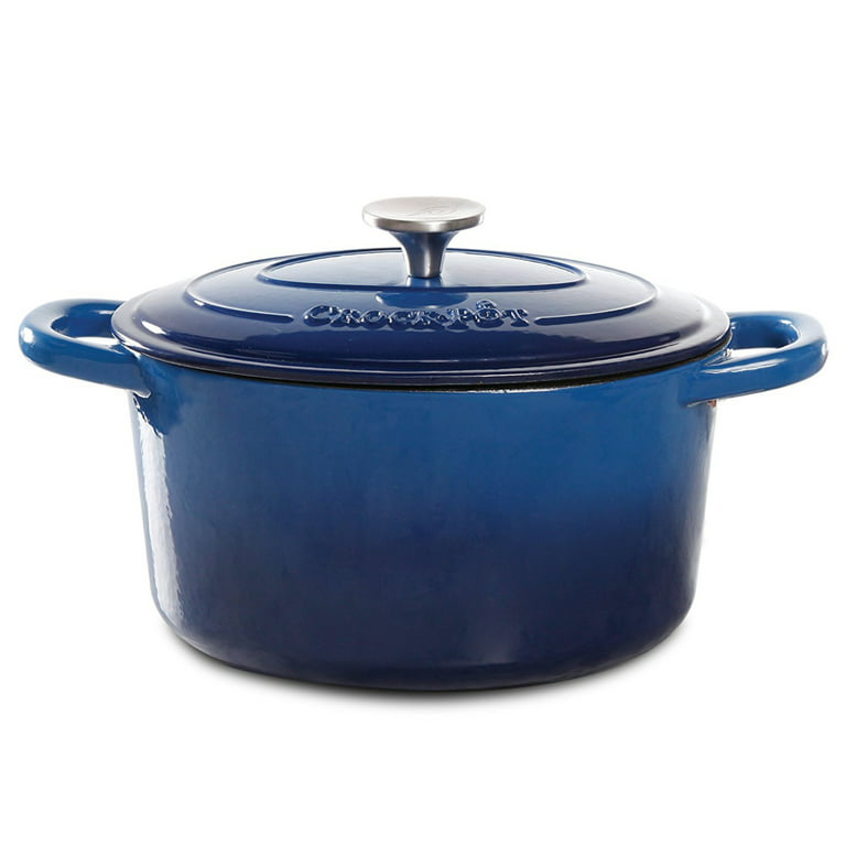 Crock Pot Zesty Flavors 7 Quart Round Cast Iron Dutch Oven in Sapphire Blue  - 9160688