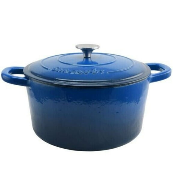 Crock Pot Artisan 7-Quart Round Enameled Cast Iron Dutch Oven with Self-Basting Lid in Sapphire Blue