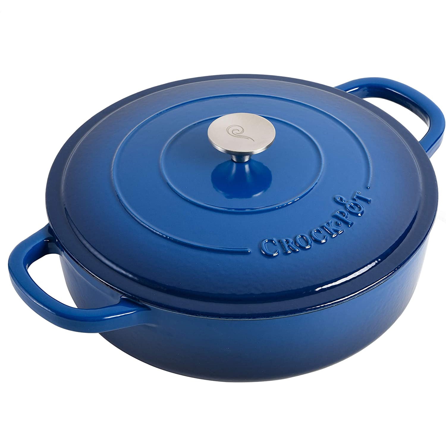 Sapphire Blue 5 Quart Enameled Cast Iron Braiser Pan with Lid