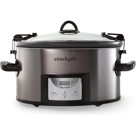 Crock-Pot MyTime Technology 6 Quart Programmable Slow Cooker and Food Warmer with Digital Timer, Stainless Steel (2137020)