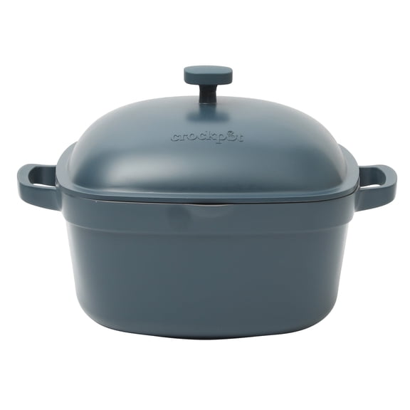 Crock-Pot Northvale Cast Aluminum Lightweight Durable 5.2 Quart Heavy Duty Dutch Oven Pot With Lid, Oven Safe, Dual Handles - Matte Blue