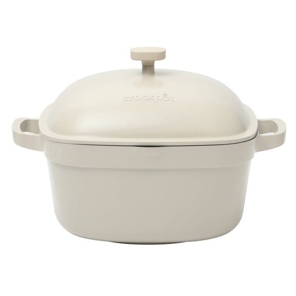 Crock-Pot Northvale Cast Aluminum Lightweight Durable 5.2 Quart Heavy Duty Dutch Oven Pot With Lid, Oven Safe, Dual Handles - Matte Linen White