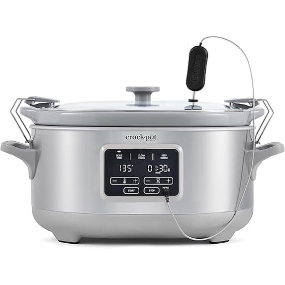Crock-Pot Programmable 7-Quart Cook and Carry Slow Cooker with Sous Vide, Silver Stainless Steel