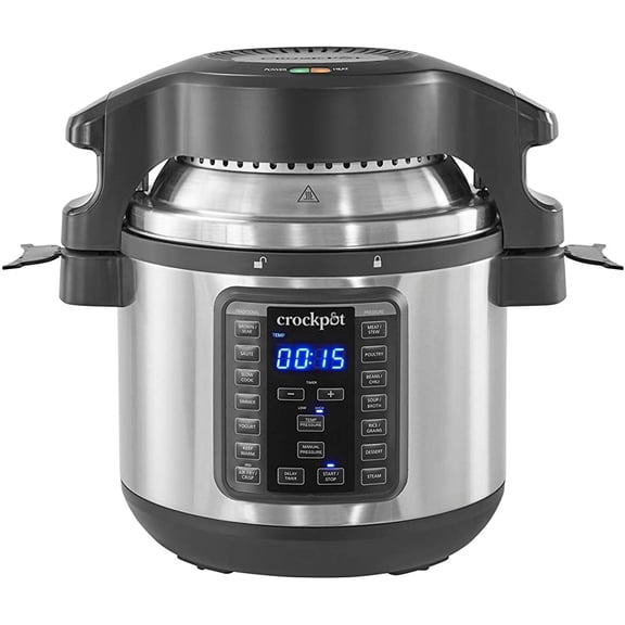 Crock Pot SCCPPA800-V1 8 Quart Express Crock Programmable Slow Cooker & Pressure Cooker with Air Fryer Lid, Stainless Steel