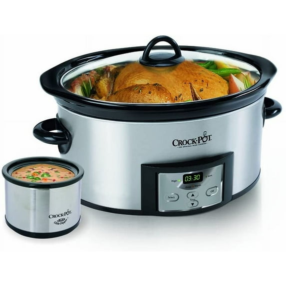 Crock-Pot SCCPVC605-S 6-Quart Countdown Programmable Oval Slow Cooker with Dipper, Stainless Steel