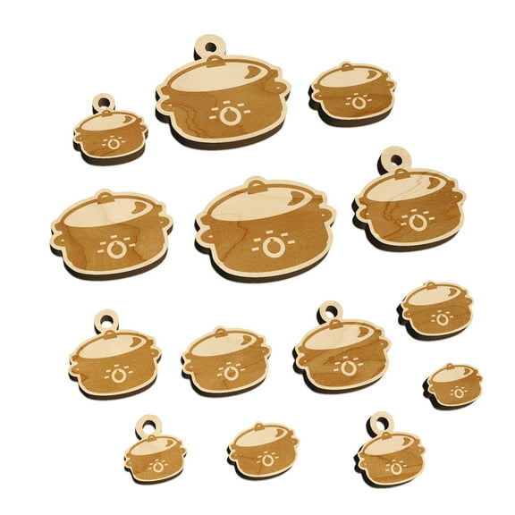 Crock Pot Slow Cooker Wood Mini Charms Shapes DIY Craft Jewelry - With Hole - 14mm (26pcs)