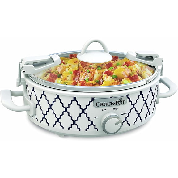 Crock-Pot Small 2.5 Quart Casserole Slow Cooker in White/Blue, Enjoy Eye-Catching Quick Meals, Durable and Compact