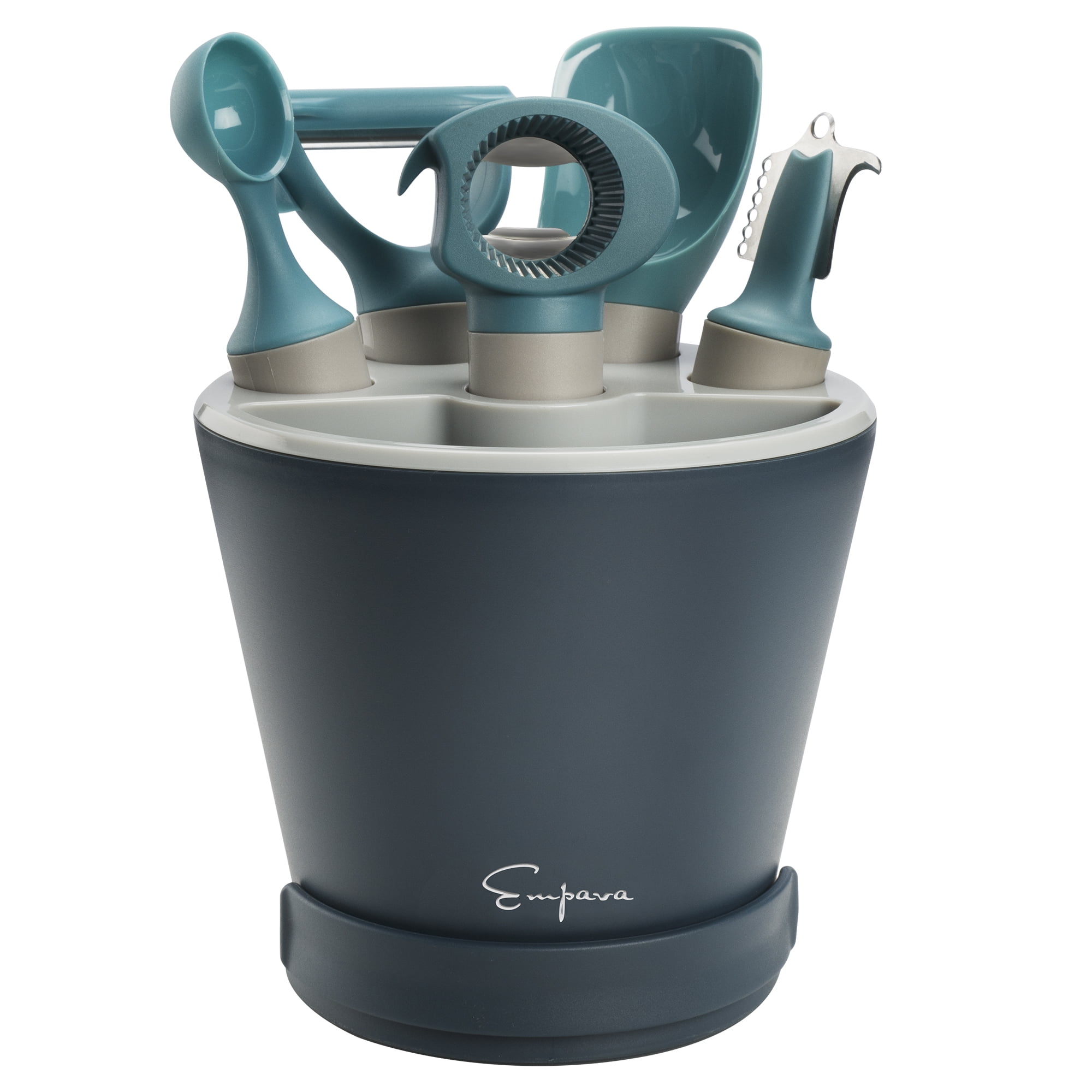 "Crock Sets with 5 Pieces Kitchen Gadgets with Herb Cutter, Melon Baller, Ice Cream Scoop, Y-peeler, Lemon Zester, Bottle Opener in Black"