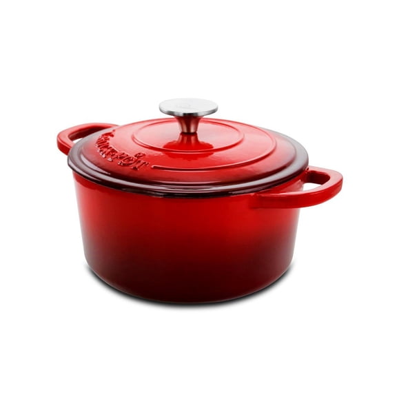 Crock-pot Artisan 3 Quart Enameled Cast Iron Casserole with Lid in Gradient Red