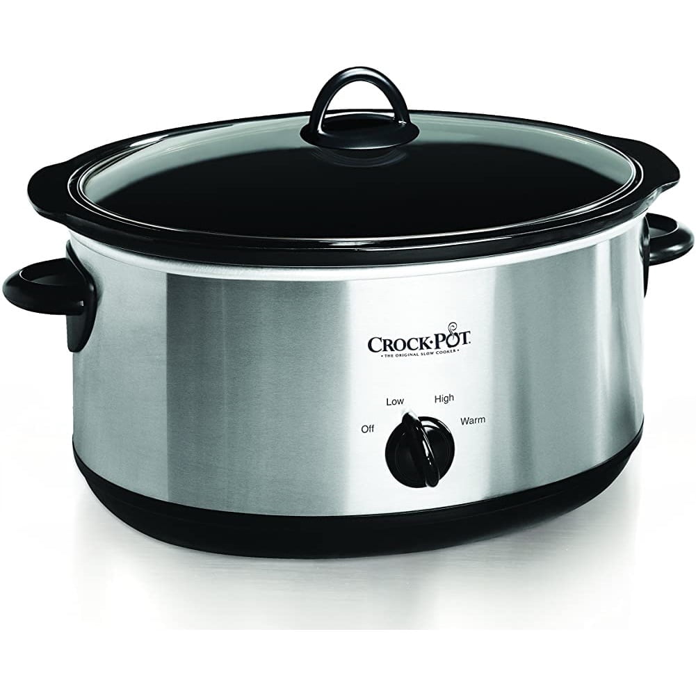 Stainless Steel and Black 8-Quart Manual Slow Cooker