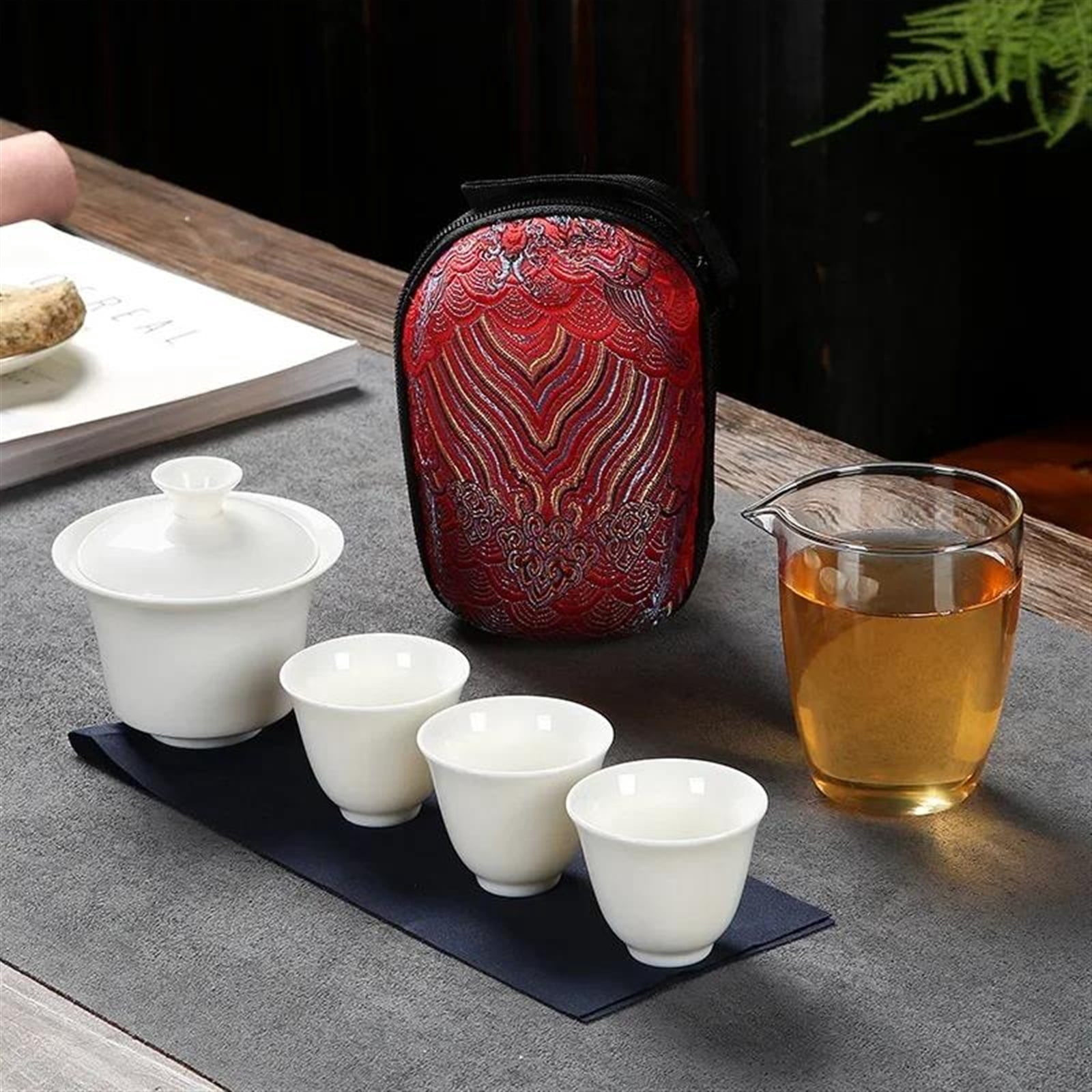 Cookspire Tea Set Crockery Ceramic Teapots With 3 Tea Cups Porcelain Gaiwan Kung Fu ...