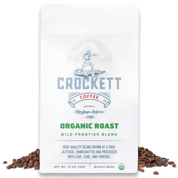 Crockett Whole Bean Coffee USDA Organic Medium Roast Whole Coffee Beans with Smooth Flavor, Bold Aroma & Clean Finish Healthy for Focused Energy, All-Day Drive & Guilt-Free Brewing
