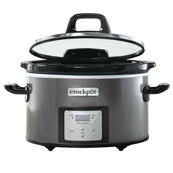 Crockpot 4-Qt. Digital Countdown Slow Cooker with Hinged Lid, Metallic Charcoal