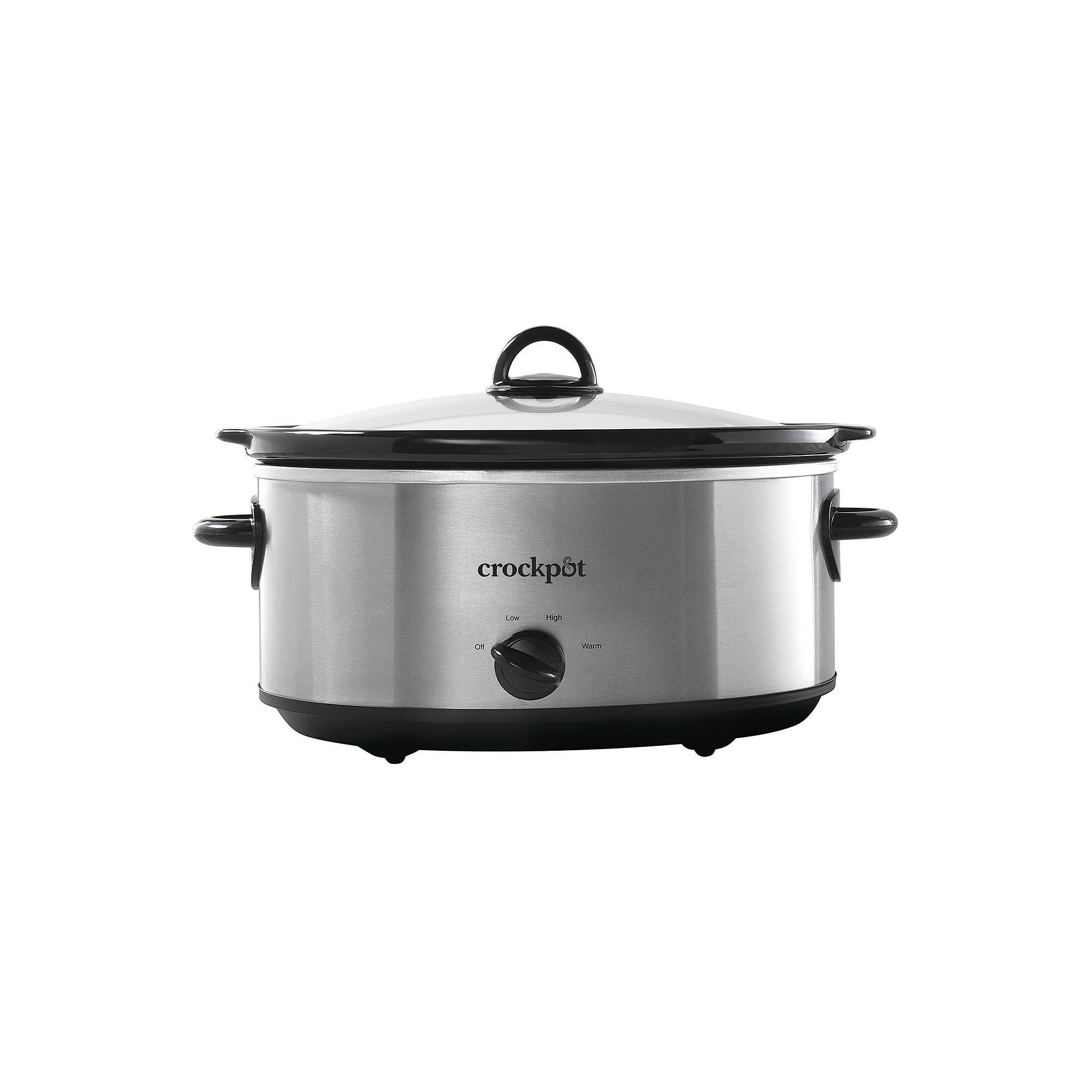7-Quart Polished Silver and Black Stoneware Slow Cooker
