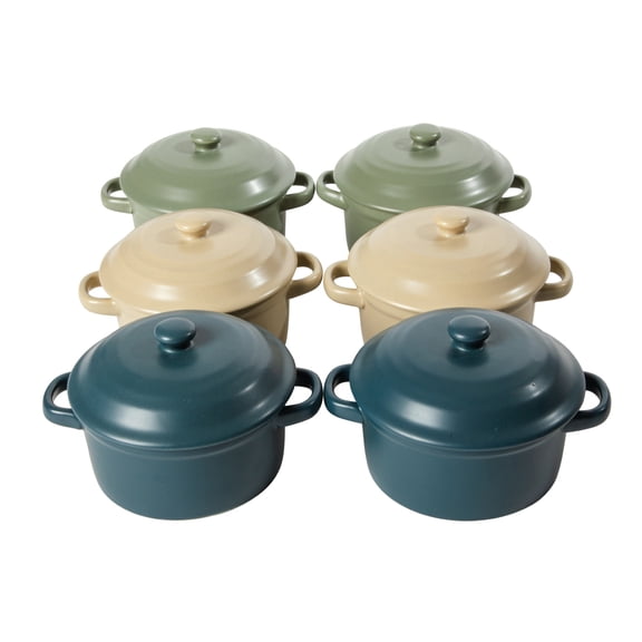 Crockpot Pembury 6 Pack 9.6 Oz Stoneware Mini Casserole Dishes with Lids, Assorted Colors