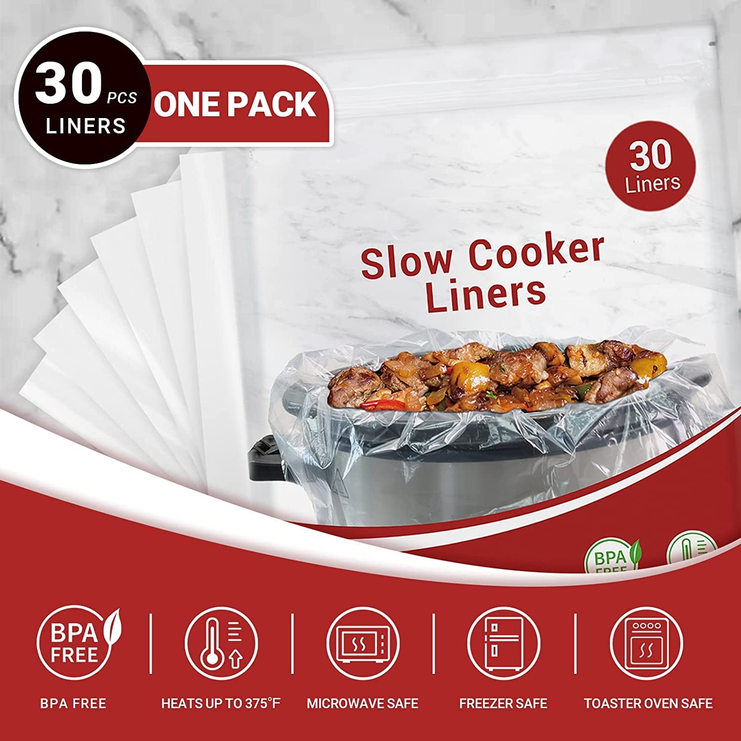 Crockpot Slow Cooker Liner 30 Count,Large Size 13 x 21 Inch, Fits