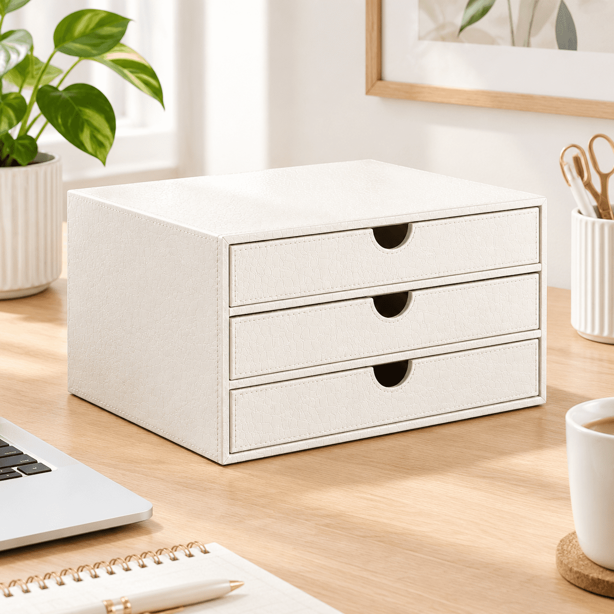 Croco White 3-Drawer Organizer Desktop File Cabinet for Office and Home ...