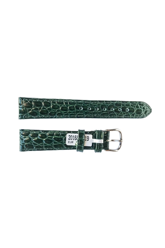 Croco pattern leather strap for watches in green color 18 mm silver tone buckle