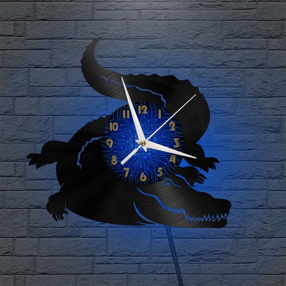 Crocodile 12 Inch Vinyl Record Wall Clock - Silent, Creative, and Unique Clock for Living Room, Entryway, or Bedroom Decor - Perfect Gift Idea(12 inchs B with LED)
